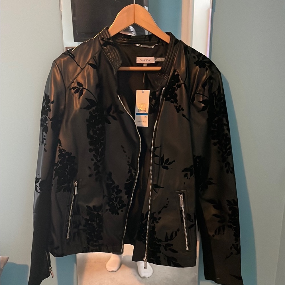 Black Floral Women's Leather Jacket